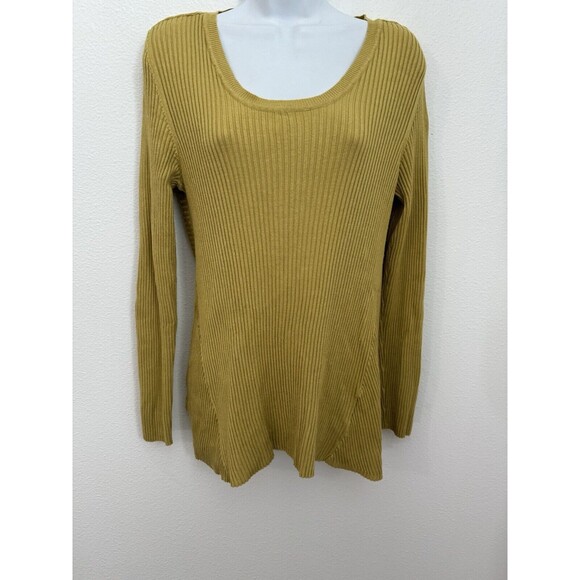 Style & Co Sweater M Chartreuse Green V Neck Ribbed Nylon Office Fall EUC Women - Picture 1 of 6